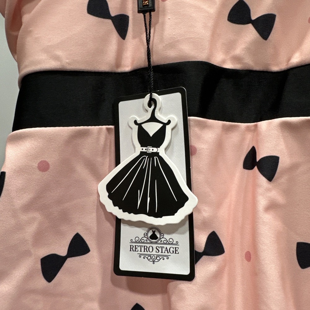 New Retro Stage Pink And Black Polka Now Retro Look Swimsuit XL NWT - Picture 5 of 6